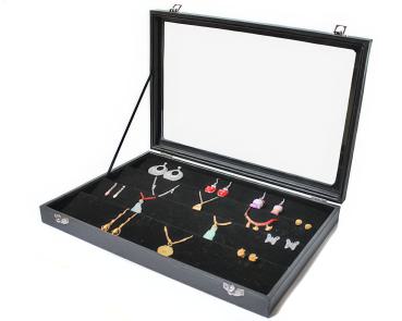 Schmuckkasten Schmucklade Schaukasten Schmuckdisplay mit Glasdeckel für Anhänger Ketten Ohrringe  schwarz